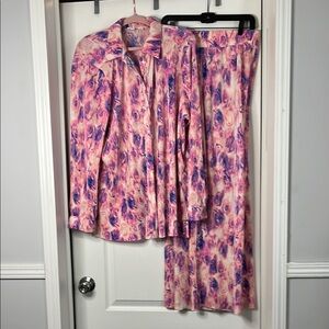 Pink and Purple Patterned Shirt and Pants Set